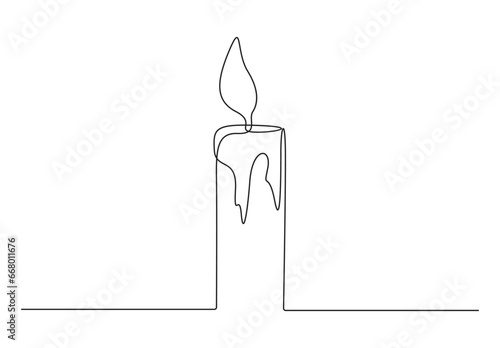 Continuous single line drawing of candle. Isolated on white background vector illustration. Premium vector. 