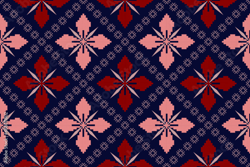 Indigo navy blue geometric traditional ethnic pattern Ikat seamless pattern border abstract design for fabric print cloth dress carpet curtains and sarong Aztec African Indian Indonesian