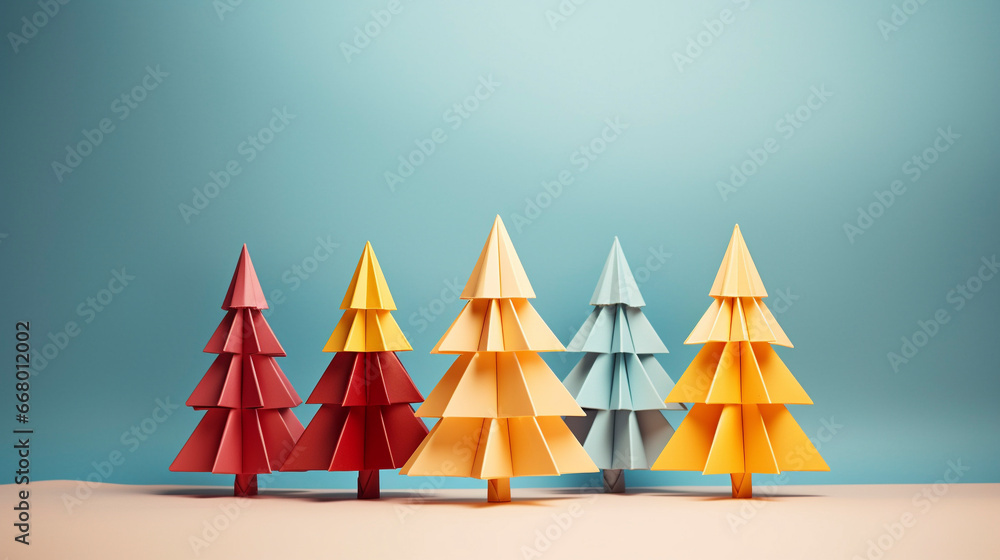 Obraz premium AI art Paper craft Christmas tree ペーパークラフト クリスマスツリー