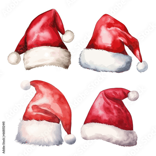 Santa Claus red hat watercolor painting for Christmas decor