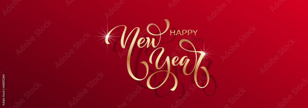 Happy New Year hand lettering calligraphy. Vector holiday illustration element. Typographic element