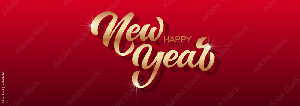 Naklejka premium Happy New Year hand lettering calligraphy. Vector holiday illustration element. Typographic element