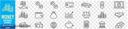 Money Cash Card Credit Dollar Bank icon collection editable stroke vector