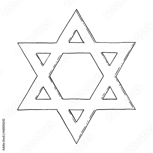 Star of David black and white ink illustrations for Israel and Jewish designs, Magen David Adom service. Six pointed hexagram geometric figur