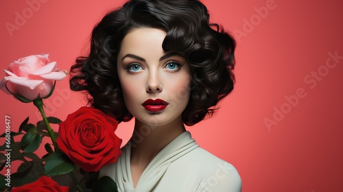Enigmatic Beauty Holding Red Rose in Radiant Elegance