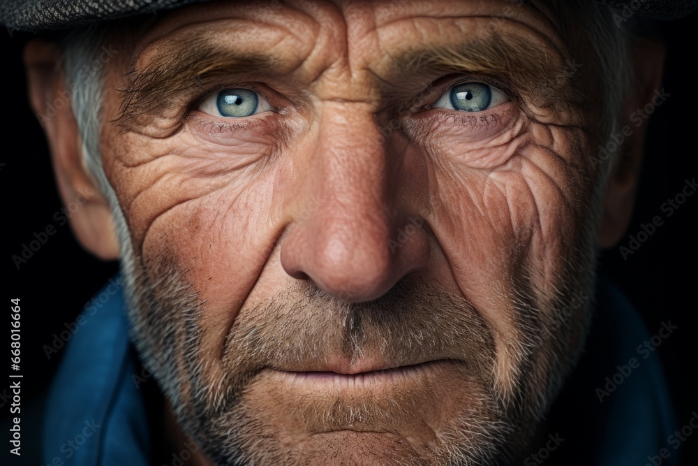 Obraz premium Close-up of grandfather portrait. Elder senior man with wrinkles and dark spots