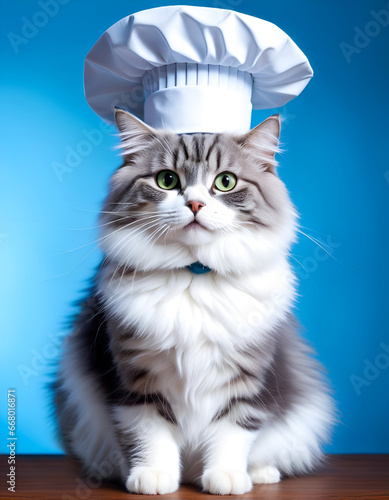 Chat gourmet drôle portant une toque de chef cuisinier - IA générative