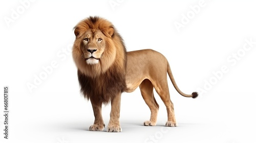 Old Lion animal standing isolated on white background. AI generated image