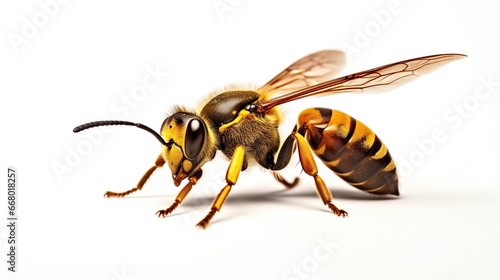 Close up of a bee isolated on white background. AI generated image © prastiwi