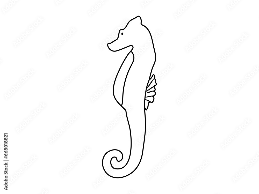 横向きのタツノオトシゴのシンプルな線画イラスト 横向きのタツノオトシゴのシンプルな線画イラスト