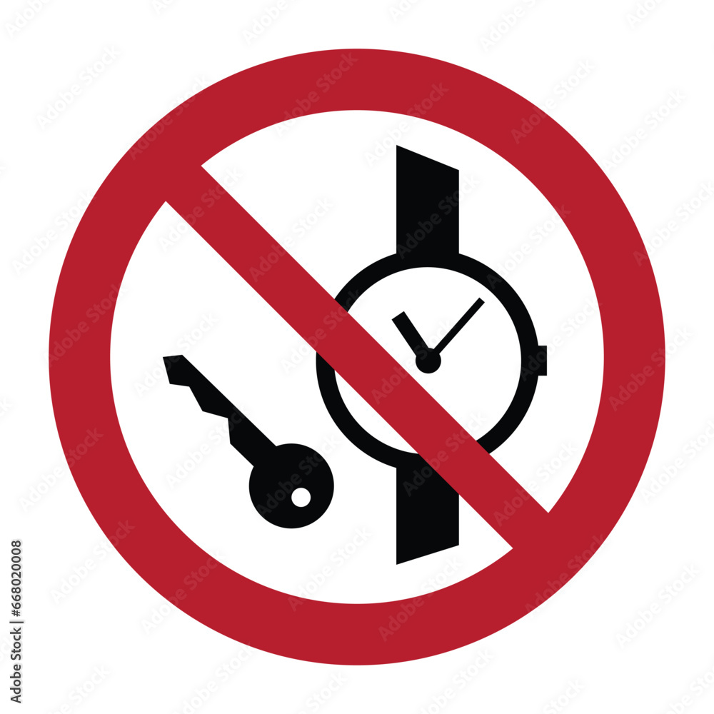 no watches sign, no key or metallic articles sign with red circle no watches sign, no key or metallic articles sign with red circle