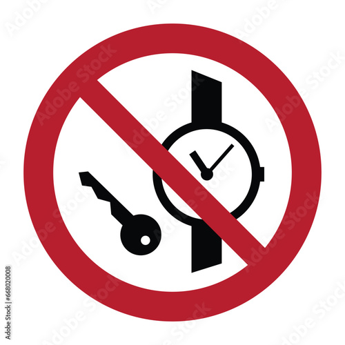 no watches sign, no key or metallic articles sign with red circle