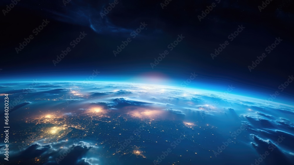 Majestic Earth from Space with Glowing Horizon and Cities