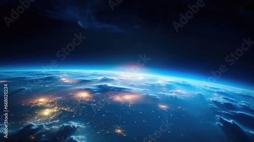 Majestic Earth from Space with Glowing Horizon and Cities
