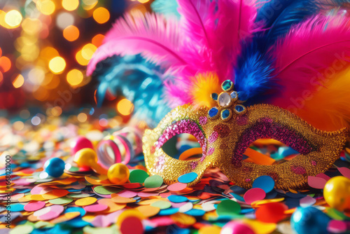 Colorful confetti in front of colorful background with bokeh for carnival © ProArt Studios