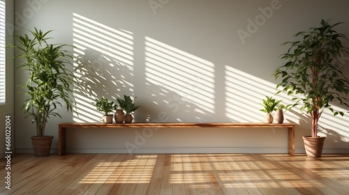 Warm Sunlight Casting Shadows on Room with Plants
