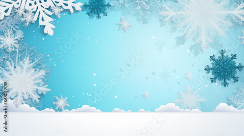 Blue shiny winter banner with snow for promition sale photo