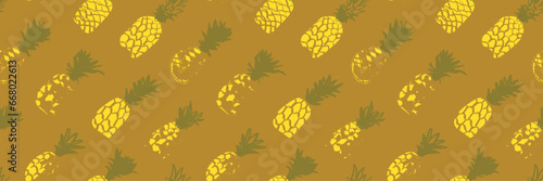 Pineapple pattern seamless, pineapples illustration, hand-drawn vector exotic fruit for vegan banner, juice or jam label design. Ripe ananas background for baby food packaging. Pineapple backdrop.