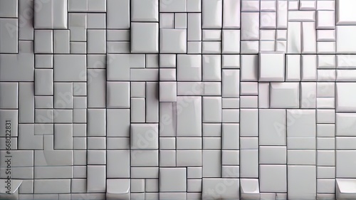 3d render, abstract geometric background, white and gray tile wall.