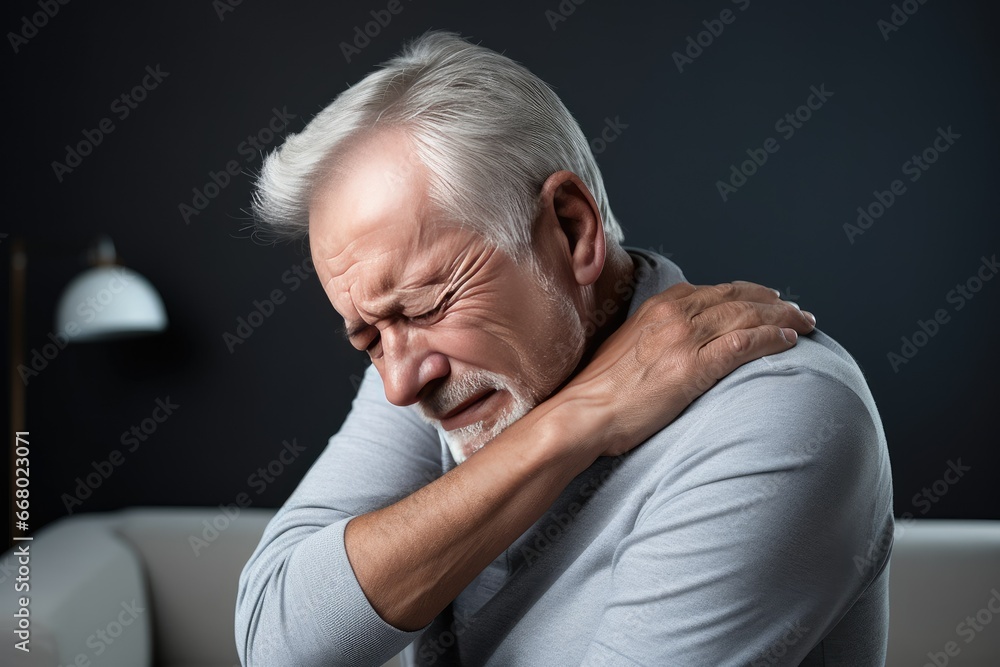 This portrait depicts a senior man sitting at home, experiencing shoulder pain.
Generative AI This portrait depicts a senior man sitting at home, experiencing shoulder pain.
Generative AI
