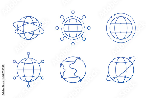 Set of minimal global network icon design on white background. Vector illustration