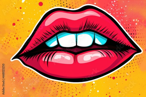 This vibrant illustration showcases sexy female lips on a colorful background in a captivating pop art style. The vivid details of the lips and the vibrant colors will undoubtedly grab 
 Generative AI photo