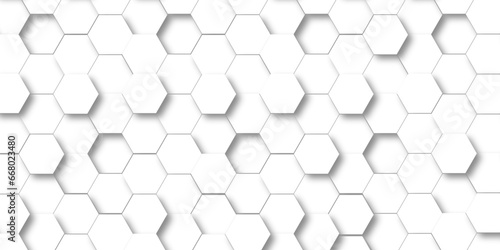 Fototapeta Naklejka Na Ścianę i Meble -  Seamless pattern with hexagons. Abstract background with hexagon and white Hexagonal Background. Luxury White Pattern. Vector Illustration. 3D Futuristic abstract honeycomb mosaic white background. 