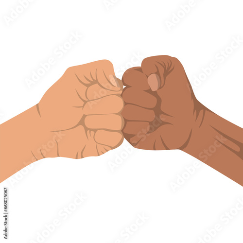 Two fists bumping together. Fists clashing. Vector illustration