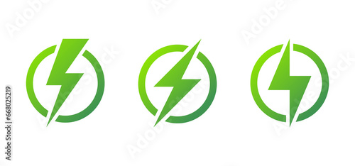 Lightning bolt icon set vector, Electric lightning bolt, Flash, speed, battery charging sign.