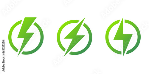 Lightning bolt icon set vector, Electric lightning bolt, Flash, speed, battery charging sign.
