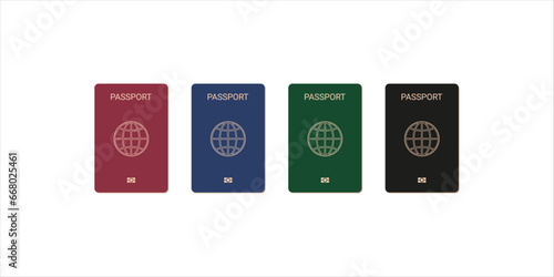 International passport front side cover template different colors set vector.