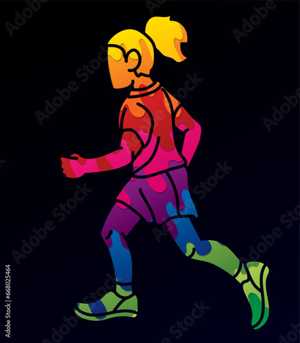 A Girl Start Running Action Cartoon Sport Graphic Vector