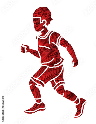 A Boy Start Running Action Cartoon Sport Graphic Vector © sila5775