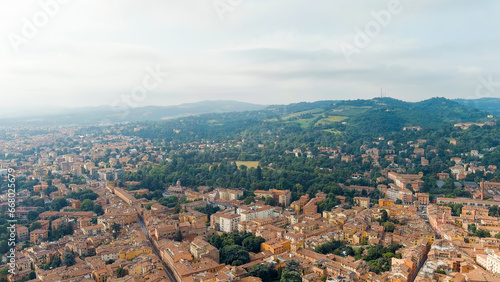 Bologna, Italy. Old Town. Panoramic view of the city. Summer, Aerial View © nikitamaykov
