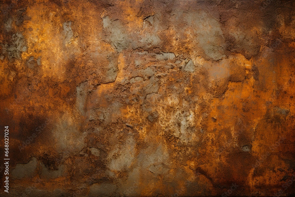 A worn and aged metallic texture with textured rust in varying shades of orange and brown, evoking an industrial and grungy feel. Generative AI