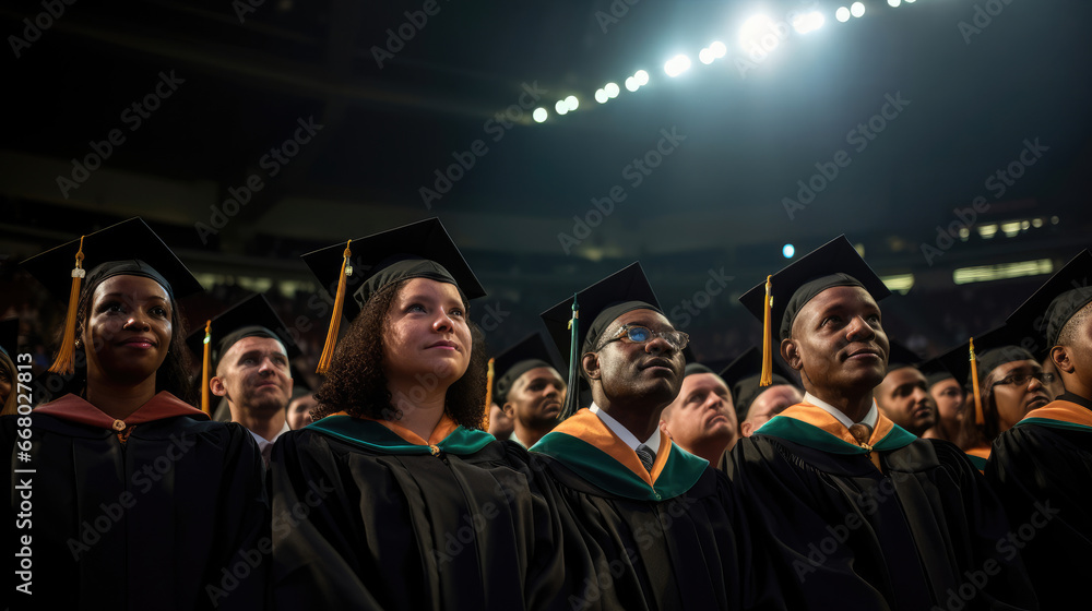 A parent observes with pride as their child receives a diploma on a grand graduation stage A parent observes with pride as their child receives a diploma on a grand graduation stage