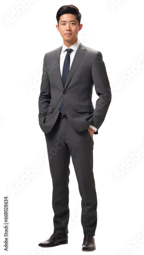 Businessman, Asia man wearing a suit, isolated, transparent background.