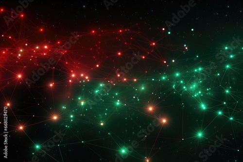 The red and green lines of the network form a futuristic background