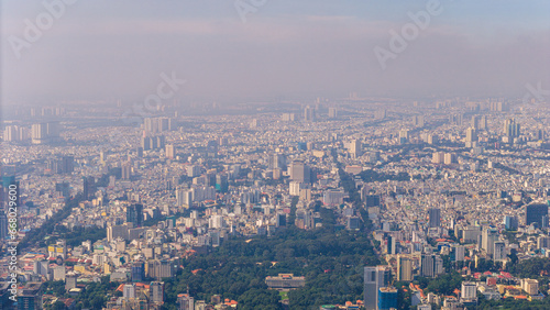 Aerial view of Ho Chi Minh City skyline and skyscrapers in center of heart business at Ho Chi Minh City downtown. © CravenA