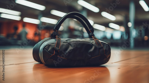 Close-up of Bulgarian bag on clean gym floor.