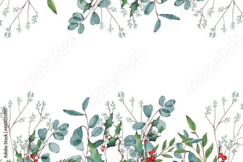 Wallpaper Mural christmas frame with holly berries decorate leaf Torontodigital.ca