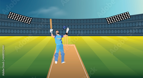 Indian cricket team win with stadium vector illustration