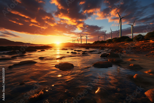 Wind turbines in the sunset. 