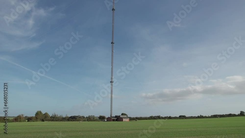 Communication Tower on Field, Cellphone Coverage GSM 5G - Truck Shot
