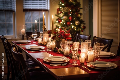 Warm and Inviting Dining Room Ready for Christmas Party  Holiday Get-Together  Holiday Food