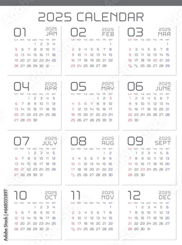 2025年　シンプルモダンなカレンダー
