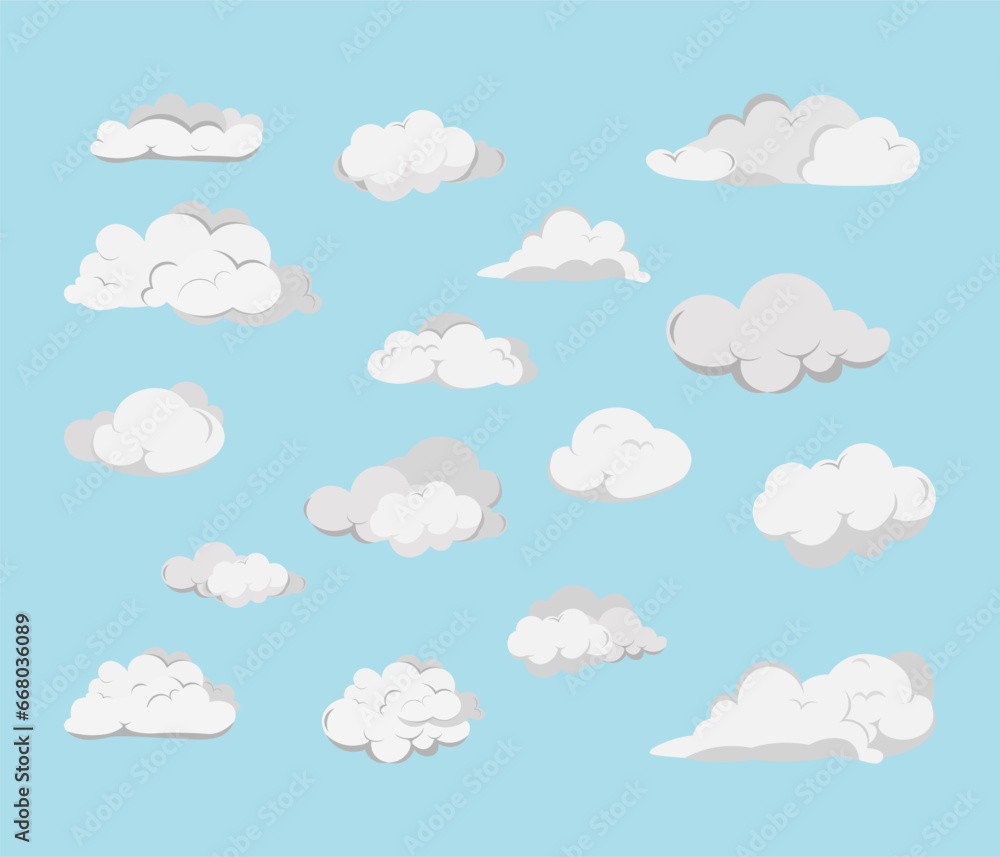 Set Of Clouds Flat Cartoon Illustration Set
