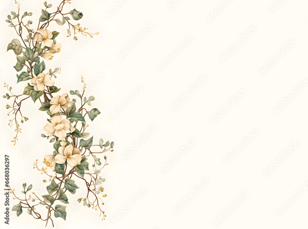 Fototapeta premium vines flowers watercolor, empty greeting card vector template illustration on empty background