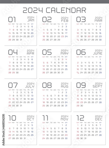 2024年　シンプルモダンなカレンダー