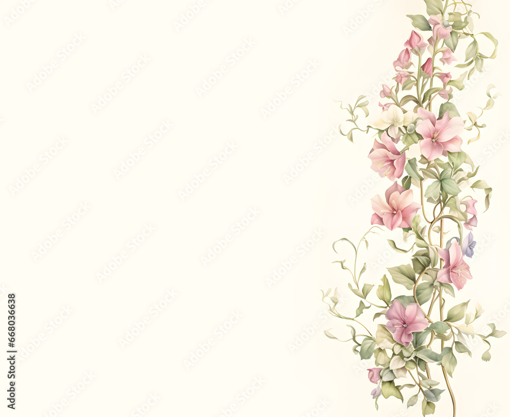 vines flowers watercolor, empty greeting card vector template  illustration on empty background